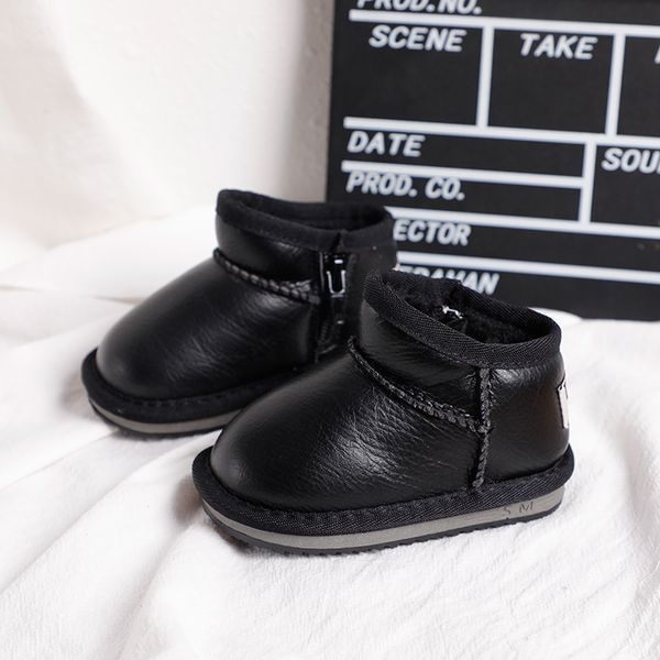 

baby shoes waterproof snow boots outdoor warm ankle boots plus velve short pure color soft sole with zipper sx405, Black;grey