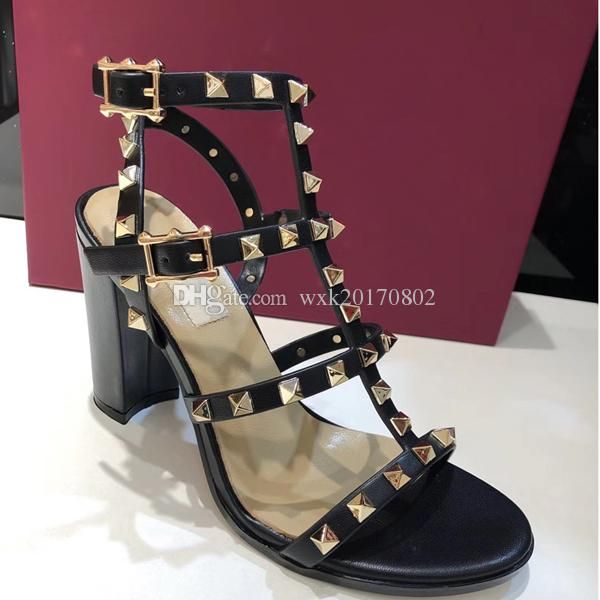 

new style riveted sandals, new style, 2019, 8-color thick-heeled sandal lace box, one mixed-batch size; 34-41, Black