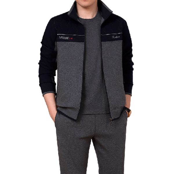 

большой размер мужчины спортивные костюмы # 053 новая мода 3 шт trackstuis мужчин полный zipper куртки рубашки футболки брюки бегуны хорошее, Gray