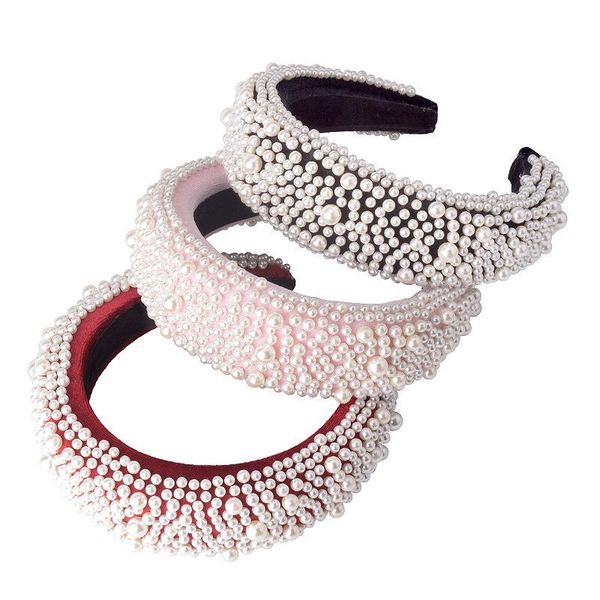 

bohemian sponge hairband with full pearl handmade hair band padded headband hair accessories for women girls, Silver