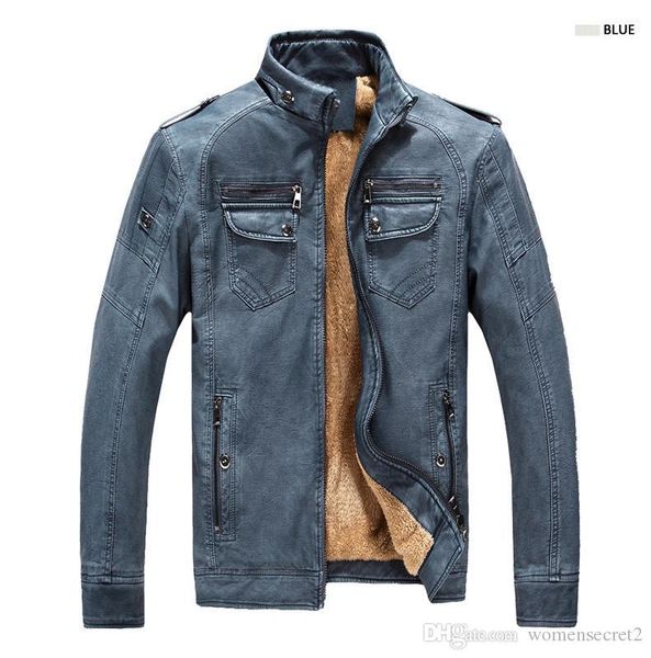 

pu leather jacket autumn and winter men's jacket leather plus velvet washed vintage leather winter faux fur male clothes, Black
