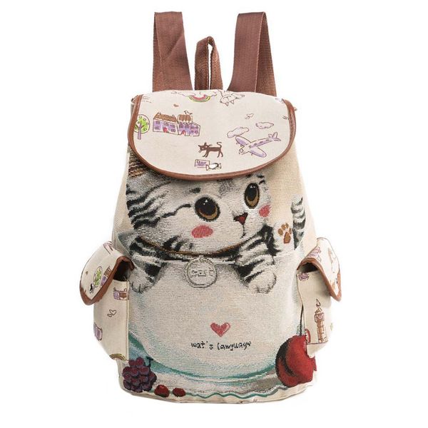 

fashion women backpacks cute cat printing canvas drawstring backpack shopping bag travel bags high quality