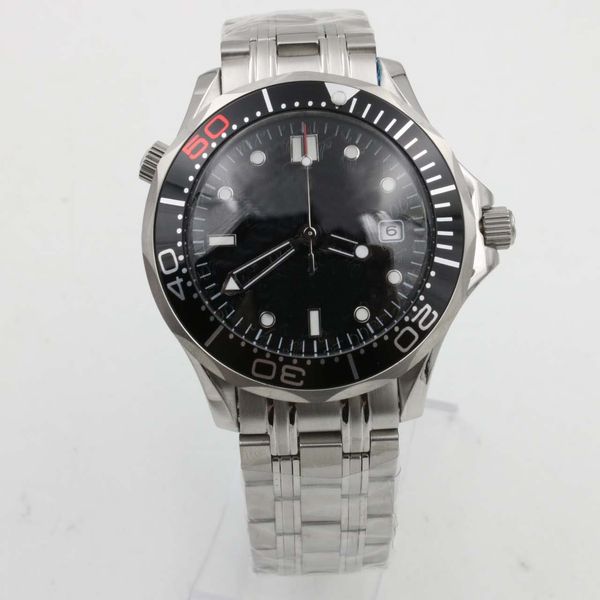 

omeg 41mm automatic mechanical ocean co-axial james bond 007 outdoor mens watches watch black dial with black steel band rotatable bezel, Slivery;brown