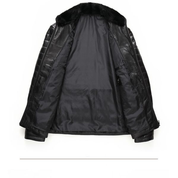 

mink fur collar real genuien leather jacket autumn winter sheepskin down coat casual black men's leather jacket casaco zt4471