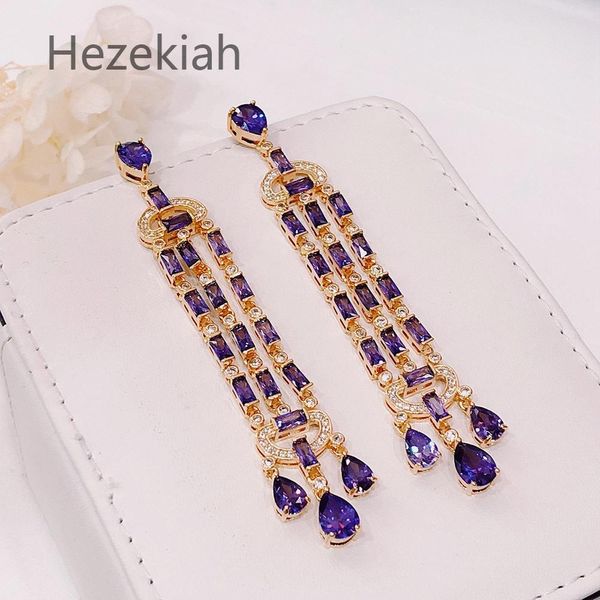 

hezekiah 925 tremella needle lady noble earrings tassel earrings personalized fashion eardrop shiny colored zircon dance party free, Golden