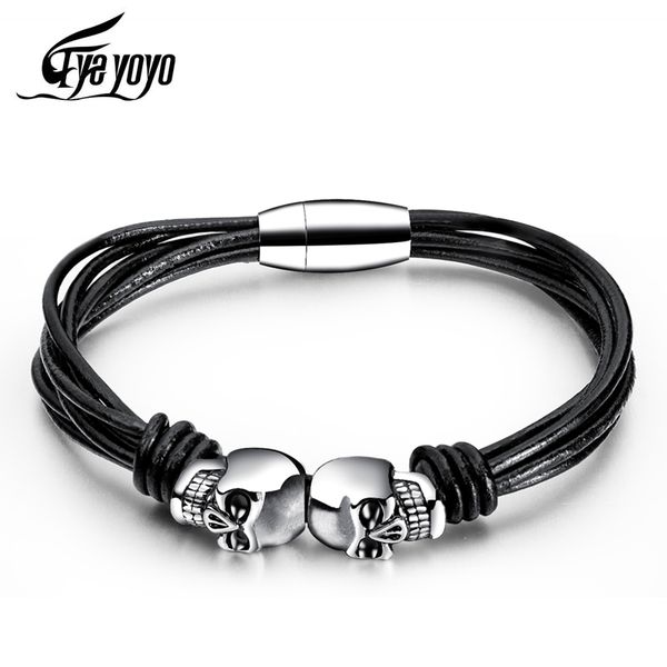 

eyeyoyo 210mm pu leather bangle bracelet men skeleton leather bracelet, Black