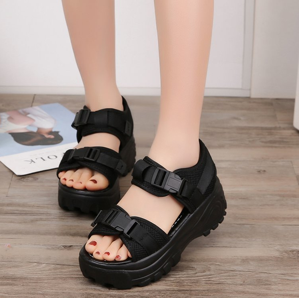 

2020 women's sandals summer fashion women chunky beach sandal leather comfortable casual woman shoes wedge, Black