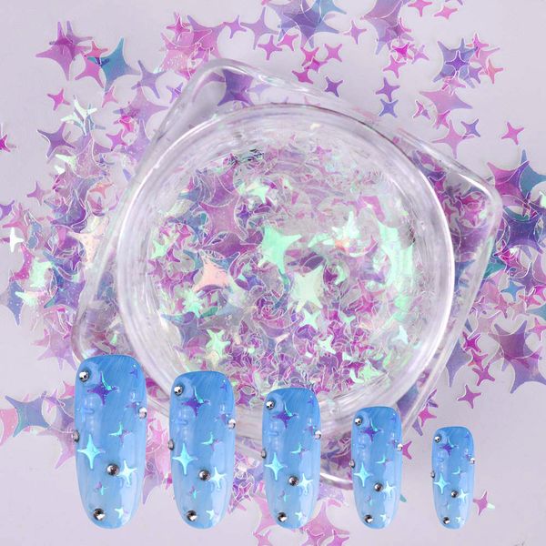 

1box four star nail sequins transparent nail flakes acrylic paillette mixed size rainbow shining 3d nail art decorations, Silver;gold