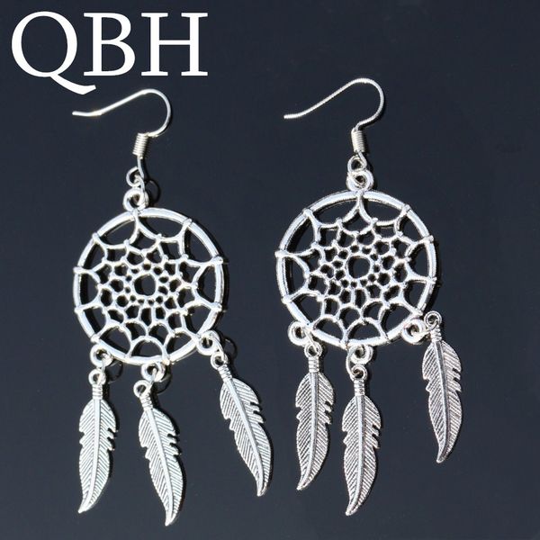 

ek102 dreamcatcher pendientes angel tassel feather dangle earing bohemian leaf drop earrings for women jewelry brincos oorbellen, Silver