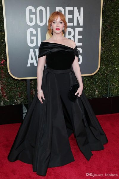 

glamorous women dresses jumpsuit with long train black evening dresses off shoulder sweep train elegant zuhair murad dresses vestidos festa, Black;red