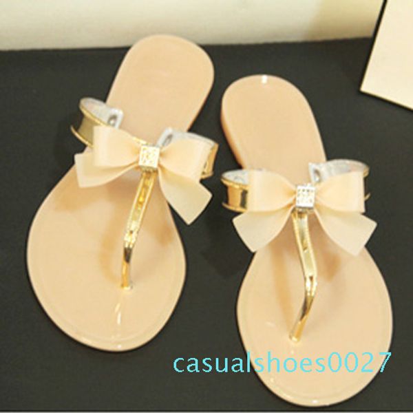 

ladies toe bow diamante jelly summer flat flip flop thong sandals c27, Black