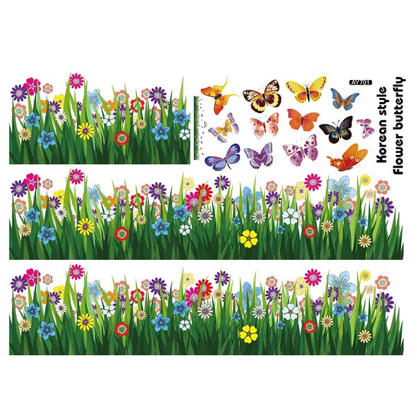 

diy art decal removable for kids room cartoon flowers wall sticker home decor butterfly pattern mural grass bedroom waterproof