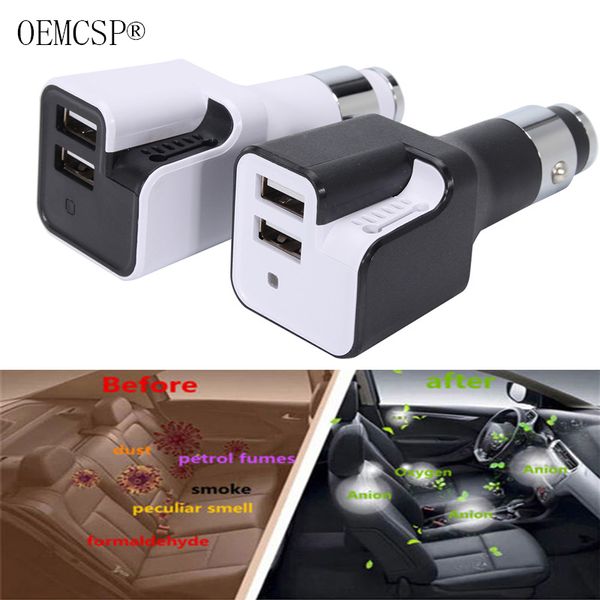 

mini air purifier air freshener dc12v dual usb car charger auto car fresh negative ionic oxygen bar ozone ionizer cleaner