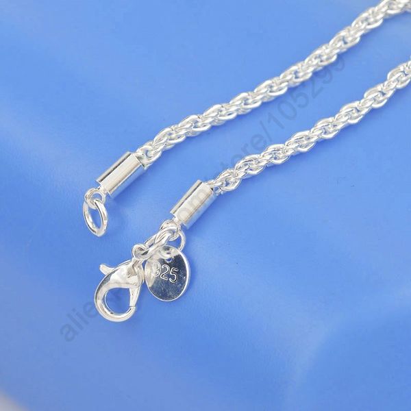 

3mm width pure 925 sterling silver charm rope necklace chains jewelry with good quality lobster clasps set 16-30inches