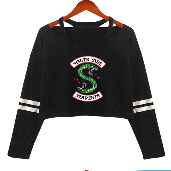 

south side serpents riverdale women's off-shoulder shirt long sleeve riverdale southside shirt girl streetwear clothes, Black