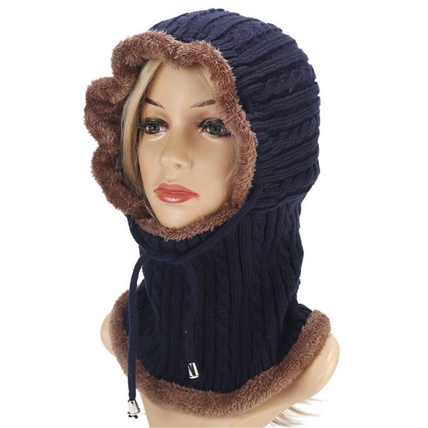 

fleece hood hat beanie ski snow cap snood scarf warm earmuffs hat winter women 2020 new autumn faux fur warm cap, Blue;gray