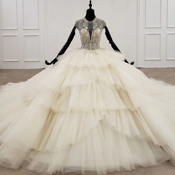 

wedding dresses bridal gowns with long train high neck sleeveless beaded tiered lace 2020 elegant wedding dresses robes de mariÃ©e sirÃ¨ne, White