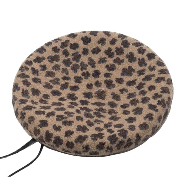 

doubchow women adjustable pu leather trimmed wool leopard dots artist french berets hats classical juniors baret beanie flat hat, Blue;gray
