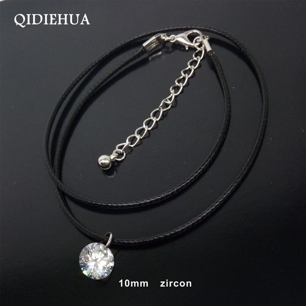 

round zircon necklace black korean rope chain pendant necklace for women collier party fashion jewelry gift wholesale, Golden;silver
