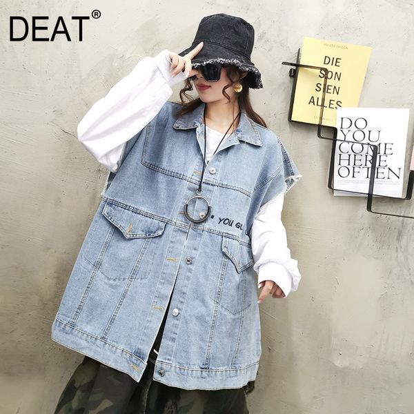 

deat 2019 autumn and winter new products fashion retro wild loose lapel single-breasted denim vest jacket female pb079, Black;white