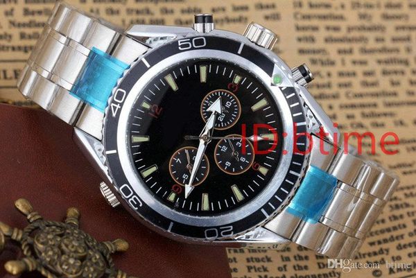 

luxury new automatic mechanical black men watches sport orange bezel stainless steel james bond 007 bracelet mens sport diving skyfall watch, Slivery;brown
