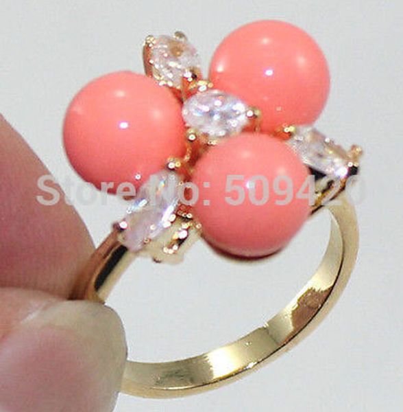 

fashion crystal pink shell pearl ring 6#-8#, Slivery;golden