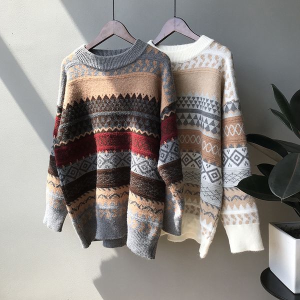 

mooirue autumn 2019 women sweet knitted sweater lazy knitting loose pullovers feminino grey, White;black