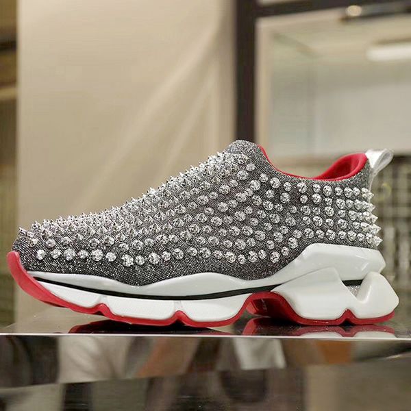 

sports shoeschanel 2019 wild gray british studded spikes flats casual shoes shoes luxury mens womens party lovers leather sneakers, Black