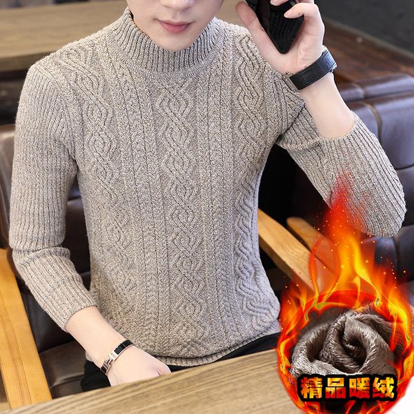 

fleece mens sweaters long sleeve winter turtleneck pullovers solid casual new fashion men sweater black gray brown, White;black