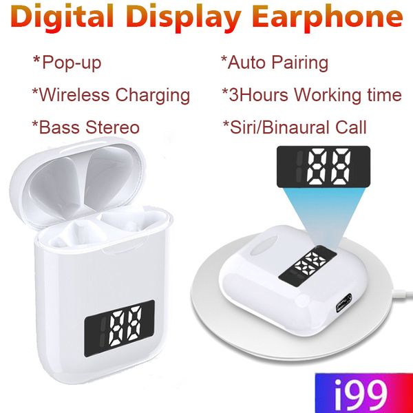 

New i99 tw bluetooth v5 0 earphone wirele headphone led di play head et earbud with microphone for iphone am ung xiaomi