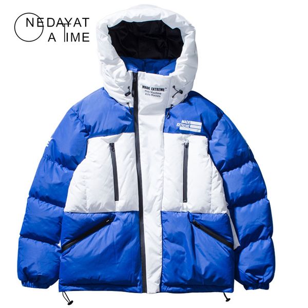

2019 winter color block patchwork hooded parkas hip hop zipper pockets thick warm jackets coat men fashion casual streetwear men, Black