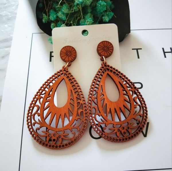 

2019 деревянные каплевидные серьги европа и соединенные штаты мода деревянные ювелирные изделия оптом популярные полые серьги деревянные вис, Silver