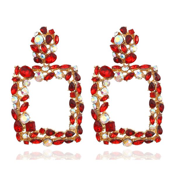 

red crystal square dangle drop earrings for women 2019 geometric pendant statement earrings wedding jewelry oorbellen brincos, Silver