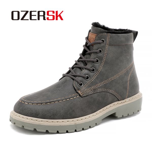 

ozersk 2019 autumn winter snow boots men causal lace-up boots fashion comfortable shoes warm male work pu leather, Black