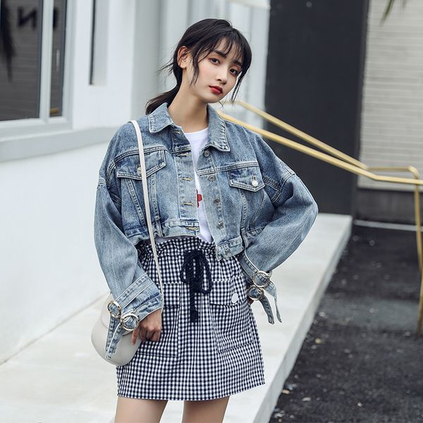 

denim jackets women loose washed boyfriend style long sleeve vintage jean jacket denim loose autumn coat jean, Black;brown