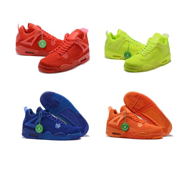 

2019 knit 4 fly university red hyper royal blue total orange volt knit basketball shoes men 4s knitting sneakers size7~13