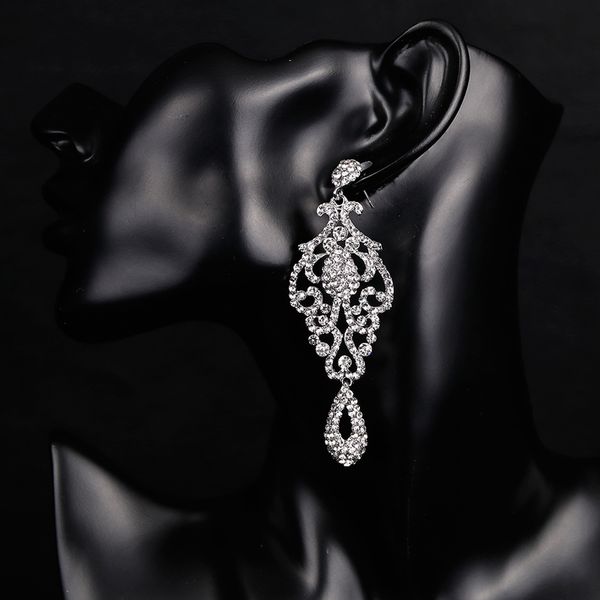 

fashion- drop earrings for women teardrop shape bridal silver color long earrings party jewelry fashion earring
