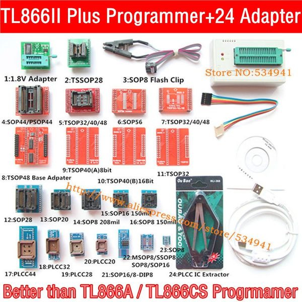 V8.11 TL8666ii Plus / TL866CS / TL866A Programador + 24 adaptadores + SOP8 clipe Minipro TL866 Programmer Socket Adapter USB EEPROM FREESHIPPT