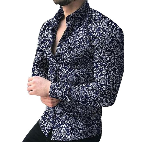 

spring autumn business men fashion floral print long sleeve shirt top, White;black
