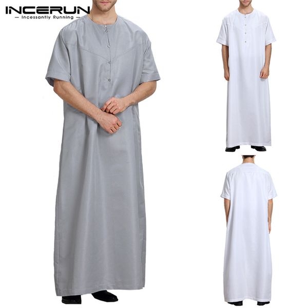 

incerun men thobes arab dubai kaftan kurta fashion short sleeve middle east style male robe -5xl arab islamic muslim clothes, Red