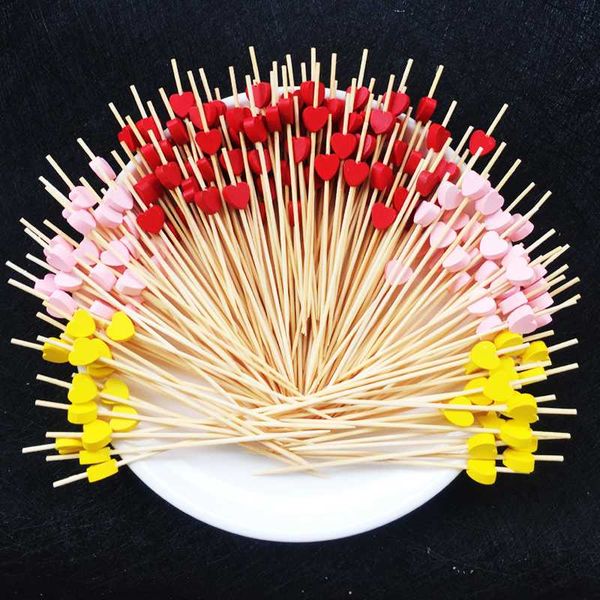 

12cm heart flower bamboo pick buffet cupcake fruit fork party dessert salad stick cocktail skewer for wedding decor