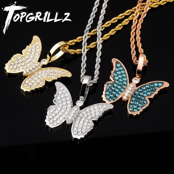 Zircone cubico Bling Insetti The Butterfly Collana Ciondolo Uomo Donna Hip Hop Gemani rock Gioielli CZ Collane per regali