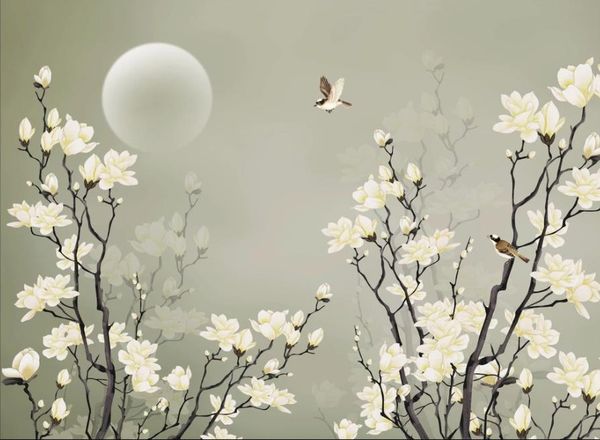

beautiful scenery wallpapers new chinese style hand painted magnolia wallpapers bird background wall decoration painting