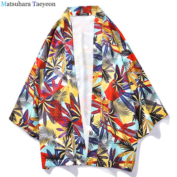 

male jackets leaves beach style kimono men jacket 2020 summer new fashion streetwear youthful vitalify hip hop clothes, Black;brown