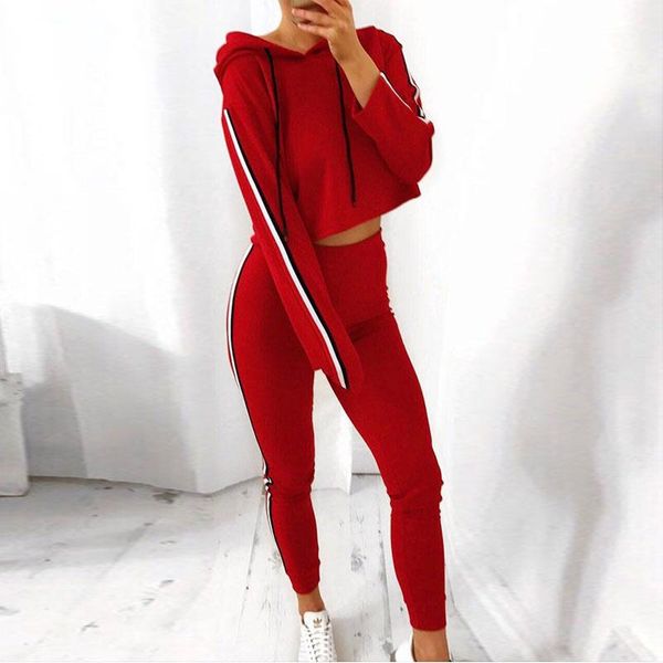 

fashion women 's tracksuit fitness clothing women sweat suit two piece set striped crop hoodies pant suit sportswear convention, Gray
