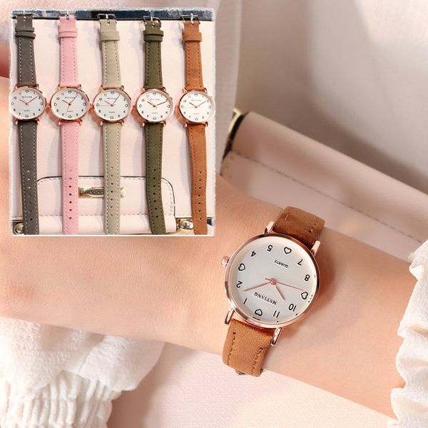 

women watches simple vintage small dial watch sweet leather strap outdoor sports wrist clock gift, Slivery;brown
