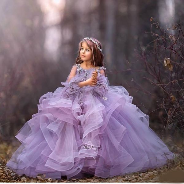

purple flower girl dresses organza beads little girls pageant dresses long sleeve princess children wedding gowns flower girl dresses, White;red