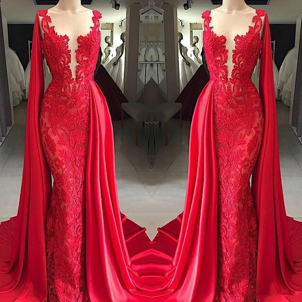 

red muslim evening dress 2019 mermaid appliques lace islamic dubai saudi arabic long evening gown prom dresses abiye, White;black