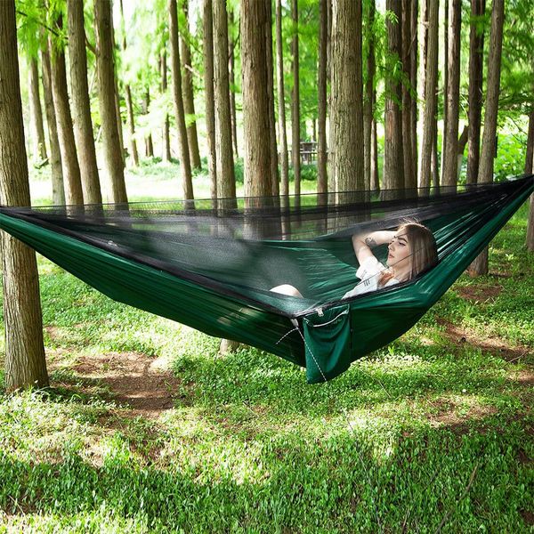 

automatic quick-open camping hammock anti-mosquito hammock outdoor single double parachute with mosquito net travel