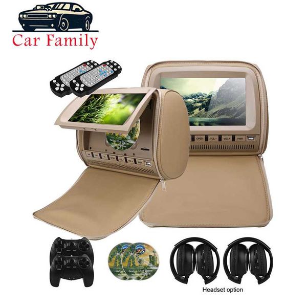 

2pcs 9 inch car headrest monitor dvd player tft lcd screen with zipper cover support ir/fm transmitte/usb/sd/speaker/game